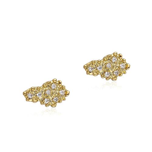 Brass Stud Earring, irregular, gold color plated, Unisex & micro pave cubic zirconia 