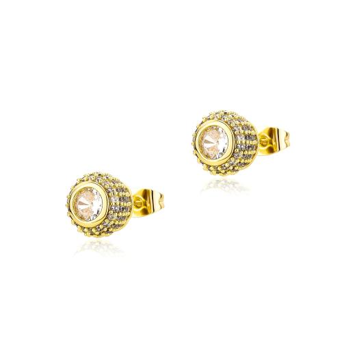 Brass Stud Earring, gold color plated, micro pave cubic zirconia & for woman 