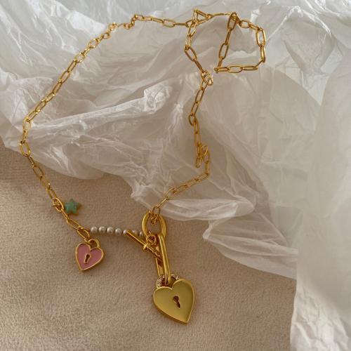 Brass Jewelry Necklace, with Plastic Pearl, fashion jewelry & for woman, golden Approx 48 cm 