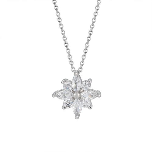 Cubic Zirconia Micro Pave Sterling Silver Necklace, 925 Sterling Silver, Snowflake, fashion jewelry & micro pave cubic zirconia & for woman Approx 46 cm 