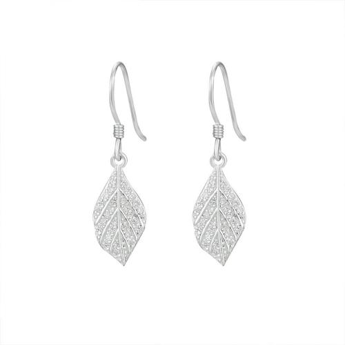 Cubic Zirconia Micro Pave Sterling Silver Earring, 925 Sterling Silver, Leaf, fashion jewelry & micro pave cubic zirconia & for woman 