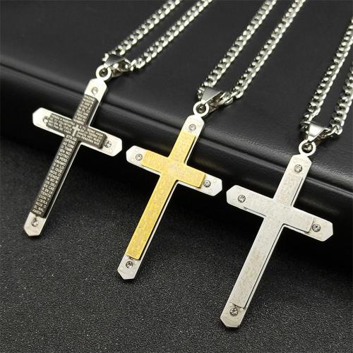 Stainless Steel Jewelry Necklace, 304 Stainless Steel, Cross, fashion jewelry & Unisex & with rhinestone Approx 60 cm 