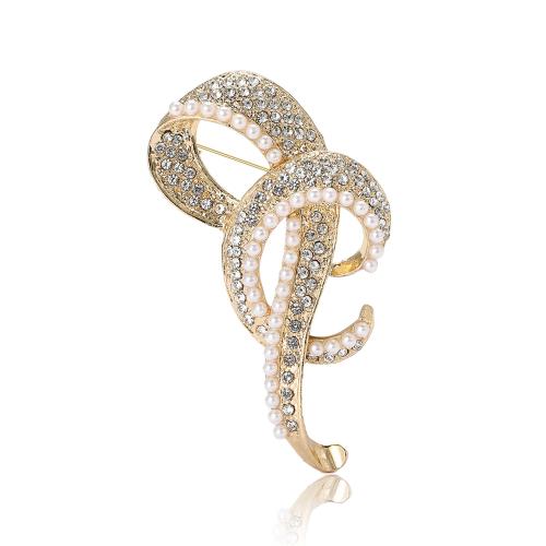 Rhinestone Zinc Alloy Brooch, with Plastic Pearl, plated, for woman & with rhinestone 