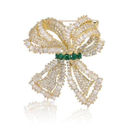 Rhinestone Zinc Alloy Brooch, Bowknot, plated, for woman & with rhinestone 