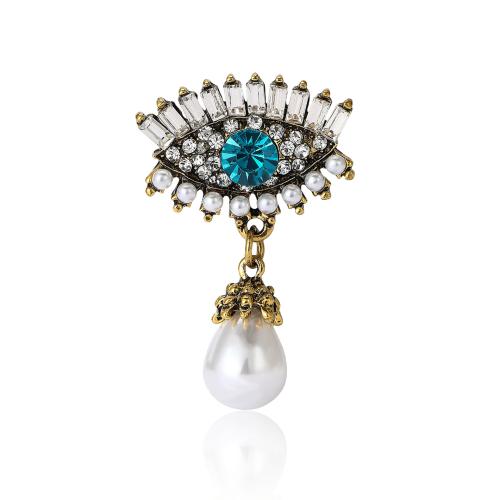 Rhinestone Zinc Alloy Brooch, with Plastic Pearl, Evil Eye, plated, Unisex & with rhinestone 