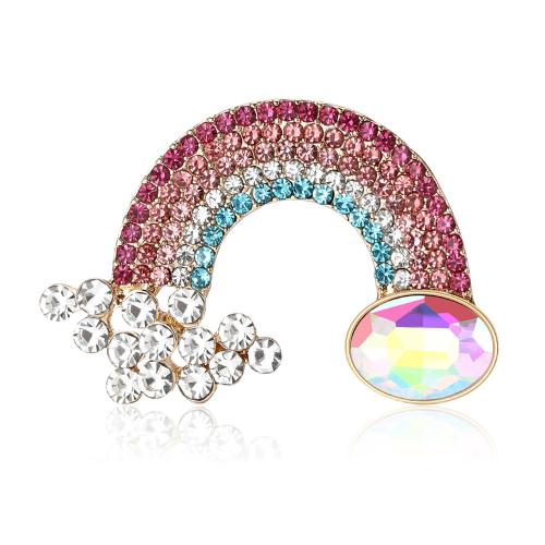 Broche de diamantes de imitación de la aleación de Zinc, Arco de iris, chapado en color dorado, para mujer & con diamantes de imitación, multicolor, 34x46mm, Vendido por UD[