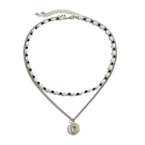 Fashion Match Jewelry Necklace, Iron, with Crystal & Plastic Pearl & Zinc Alloy, silver color plated, fashion jewelry, silver color 