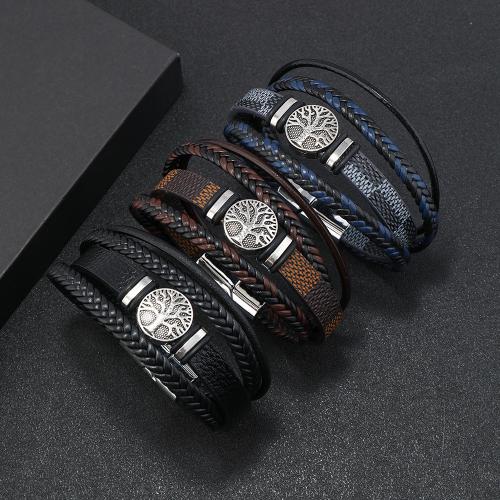 PU Leather Cord Bracelets, with Zinc Alloy, handmade, multilayer & for man 