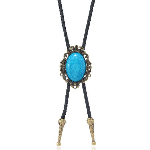 Fashion Sweater Chain Necklace, PU Leather, with turquoise & Zinc Alloy, plated, fashion jewelry & for man Approx 15.7-27.5 Inch 