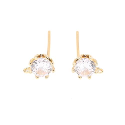 Brass Earring Stud Component, real gold plated, DIY & micro pave cubic zirconia 