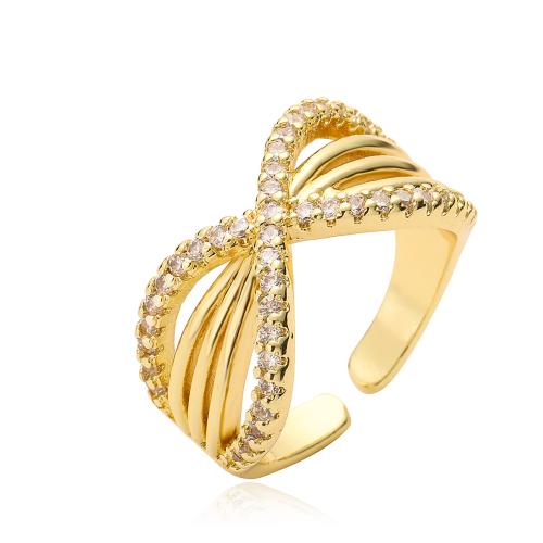 Anillo de dedo de cobre amarillo zirconia pavimenta Cubic, metal, chapado, micro arcilla de zirconia cúbica & para mujer, dorado, Vendido por UD[