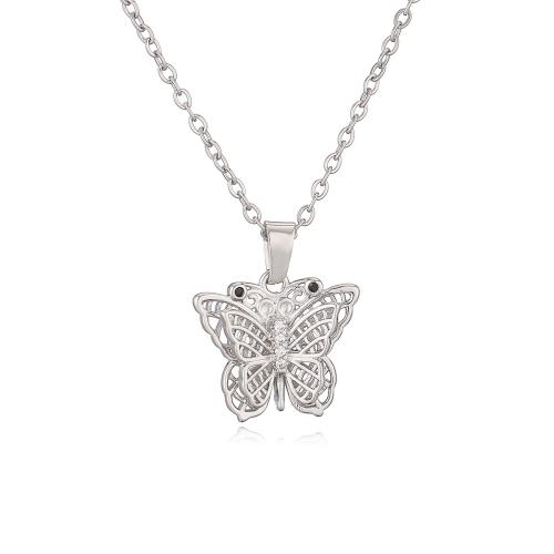 Collier en laiton cubique Zircon Micro Pave, papillon, Placage, pavé de micro zircon & pour femme, plus de couleurs à choisir, Vendu par PC