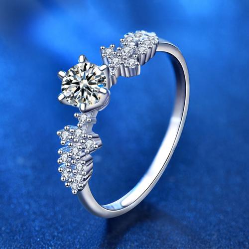 925 Sterling Silver Finger Ring, with Moissanite, platinum plated & for woman, US Ring 