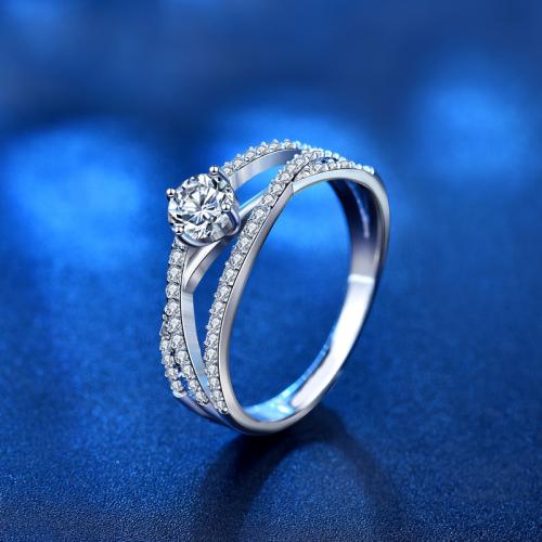 925 Sterling Silver Finger Ring, with Moissanite, for woman & hollow, US Ring 