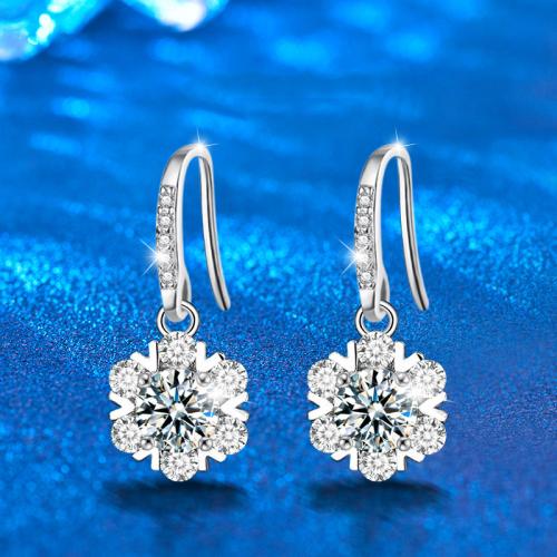 Argent sterling 925 Boucle d'oreille goutte, avec Moissanite, flocon de neige, bijoux de mode & pour femme Vendu par paire