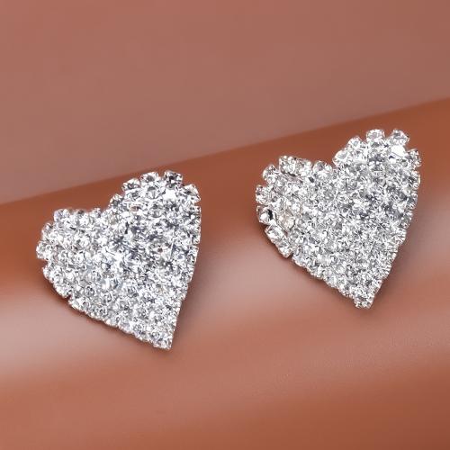 Rhinestone Stud Earring, Heart, fashion jewelry & for woman 19mm [