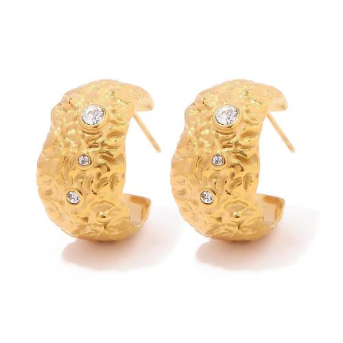 Stainless Steel Rhinestone Stud Earring, 304 Stainless Steel, 18K gold plated, fashion jewelry & for woman & with rhinestone, golden 