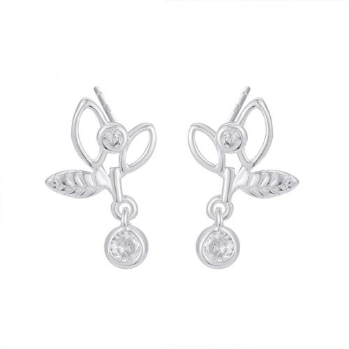 Silver Earring Zircon pavent Sterling, Argent sterling 925, bijoux de mode & pavé de micro zircon & pour femme, 16.9mm, Vendu par paire