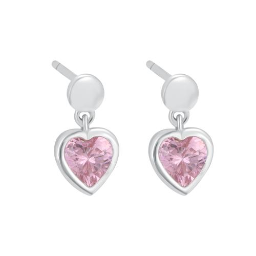 Silver Earring Zircon pavent Sterling, Argent sterling 925, coeur, bijoux de mode & pavé de micro zircon & pour femme, Vendu par paire