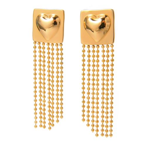 Moda flecos pendientes, acero inoxidable 304, 18K chapado en oro, Joyería & para mujer, 71x20mm, Vendido por Par