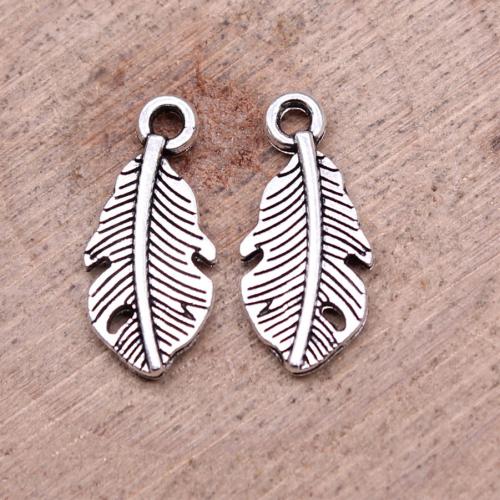 Zinc Alloy Feather Pendants, antique silver color plated, DIY 