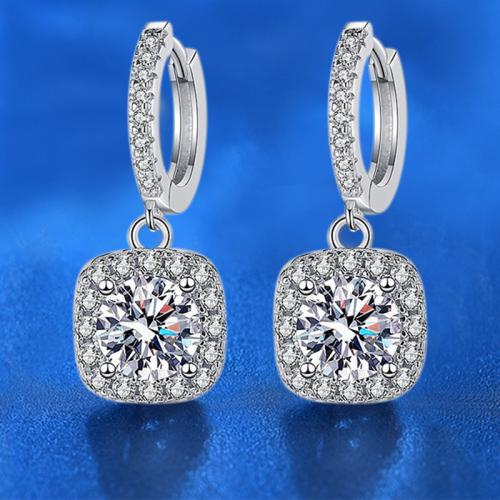 Argent sterling 925 Boucles d'oreilles pendantes Hoop Huggie, avec Moissanite, cadre, Plaqué de platine, bijoux de mode & styles différents pour le choix & pour femme, Vendu par paire