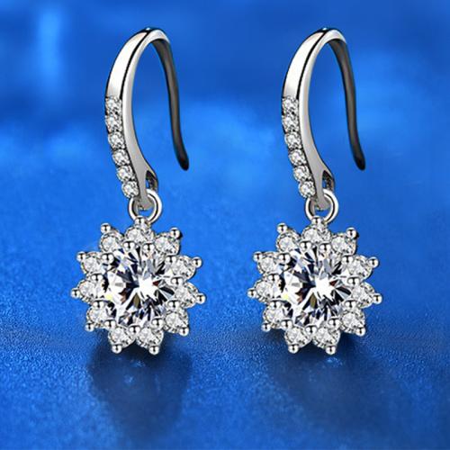 Argent sterling 925 Boucle d'oreille goutte, avec Moissanite, fleur, Plaqué de platine, bijoux de mode & styles différents pour le choix & pour femme, Vendu par paire