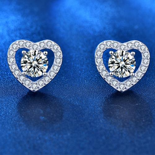 Argent sterling 925 boucle d oreille dormeuse, avec Moissanite, coeur, Plaqué de platine, bijoux de mode & styles différents pour le choix & pour femme Vendu par paire[