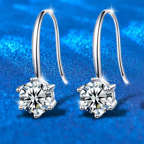 Argent sterling 925 Boucle d'oreille goutte, avec Moissanite, Motif géométrique, Plaqué de platine, bijoux de mode & pour femme, Vendu par paire