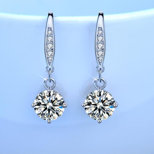 Argent sterling 925 Boucle d'oreille goutte, avec Moissanite, Motif géométrique, Plaqué de platine, bijoux de mode & styles différents pour le choix & pour femme Vendu par paire