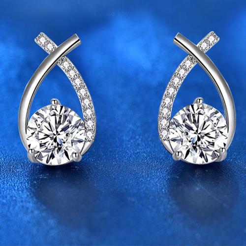 Argent sterling 925 boucle d oreille dormeuse, avec Moissanite, Motif géométrique, bijoux de mode & styles différents pour le choix & pour femme & creux, 11mm, Vendu par paire[