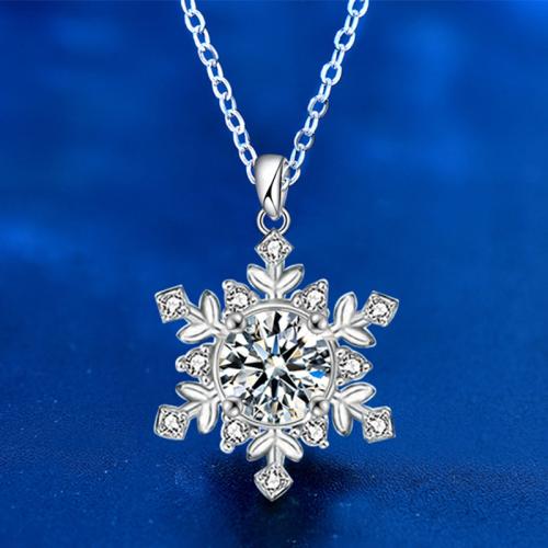 925 Sterling Silver Necklace, with Moissanite, with 2inch extender chain, Snowflake, cross chain & for woman Approx 15.7 Inch 