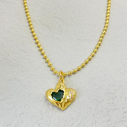 Collier en laiton cubique Zircon Micro Pave, avec 5cm chaînes de rallonge, Plaqué or 18K, bijoux de mode & pavé de micro zircon & pour femme, vert Environ 40 cm, Vendu par PC