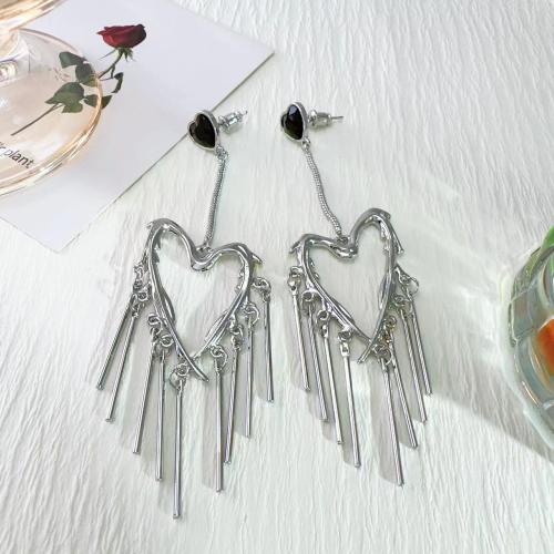 Moda flecos pendientes, aleación de zinc, Joyería & para mujer & hueco, plateado, Vendido por Par