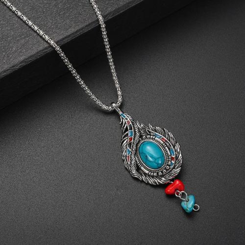 Collier turquoise en alliage de Zinc , avec turquoise, bijoux de mode & pour femme Environ 60 cm, Vendu par PC