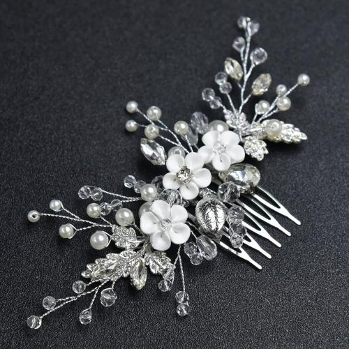 Decorative Hair Combs, Iron, with Polymer Clay & Crystal & Plastic Pearl, fashion jewelry & for woman 