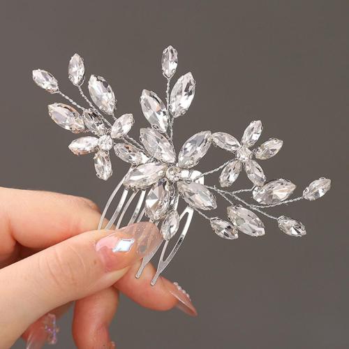 Decorative Hair Combs, Zinc Alloy, fashion jewelry & for woman & with rhinestone, silver color 