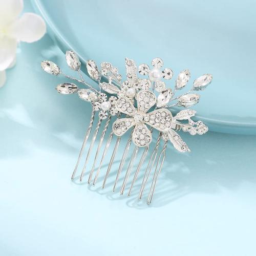 Decorative Hair Combs, Zinc Alloy, fashion jewelry & for woman & with rhinestone, silver color 