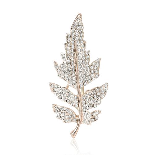 Rhinestone Zinc Alloy Brooch, Leaf, plated, for woman & with rhinestone 