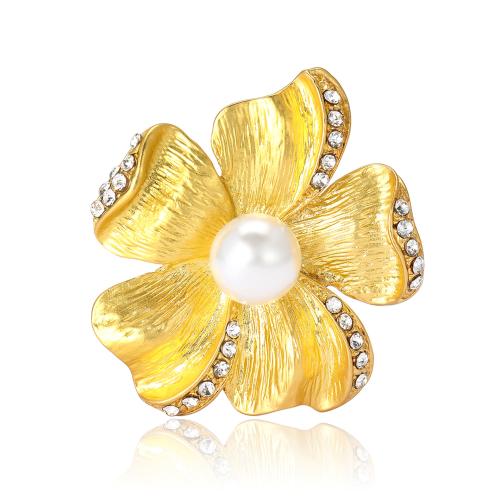 Zinc Alloy Jewelry Brooch, with Plastic Pearl, Flower, plated, for woman & with rhinestone 