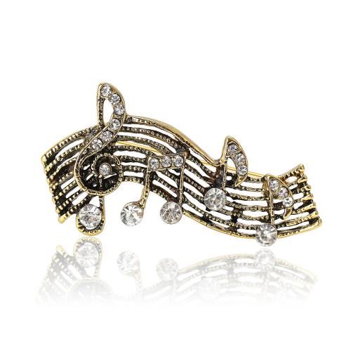 Zinc Alloy Jewelry Brooch, Music Note, plated, for woman & with rhinestone 