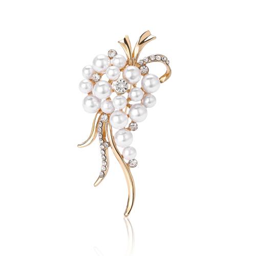 Zinc Alloy Jewelry Brooch, with Plastic Pearl, Grape, plated, for woman & with rhinestone 