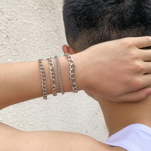 Iron Bracelets, with Titanium Steel, with 5cm extender chain, silver color plated, 4 pieces & fashion jewelry, silver color cm 