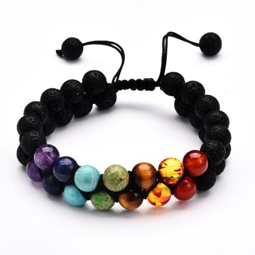 Gemstone Bracelets, Lava, with Knot Cord, handmade, fashion jewelry & Unisex Approx 17-25 cm [