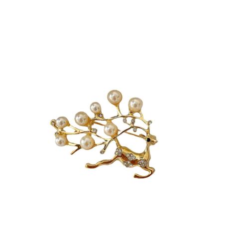 Plastic Pearl Brooch, Zinc Alloy, with Plastic Pearl, plated & with rhinestone [