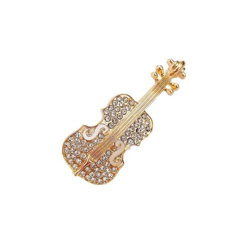 Strass Zink Legierung Brosche, Zinklegierung, Violine, plattiert, für Frau & mit Strass, goldfarben, 18x46mm, verkauft von PC[