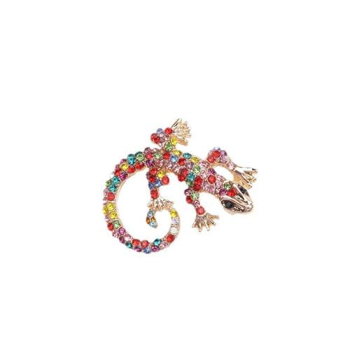 Rhinestone Zinc Alloy Brooch, Gecko, plated, for woman & with rhinestone, golden 