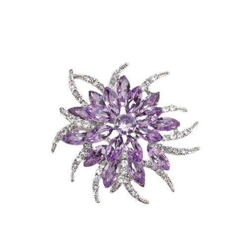 Rhinestone Zinc Alloy Brooch, plated, for woman & with rhinestone, silver color, 156mm [