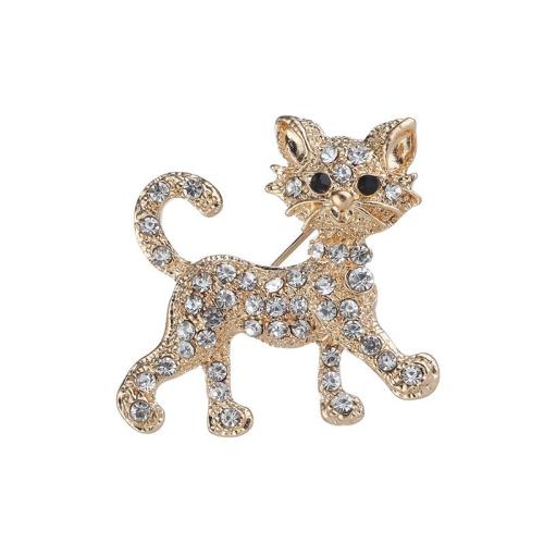 Rhinestone Zinc Alloy Brooch, Cat, plated, for woman & with rhinestone [