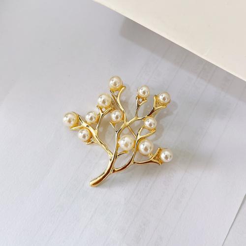 Plastic Pearl Brooch, Zinc Alloy, with Plastic Pearl, plated [